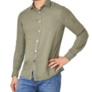 Alley Docks 963 camicia 100%Lino collo Francese col. Verde Militare