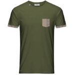 T-shirt MK girocollo con tasca e bordo maniche con tessuto righe - col. Verde militare