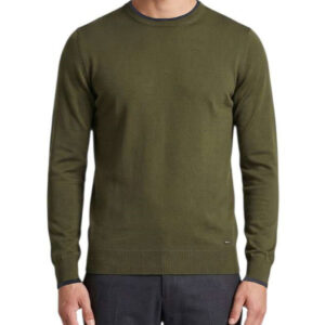 Consenso - Maglia rasata F.12misto lana con dettagli contrasto - Verde Loden